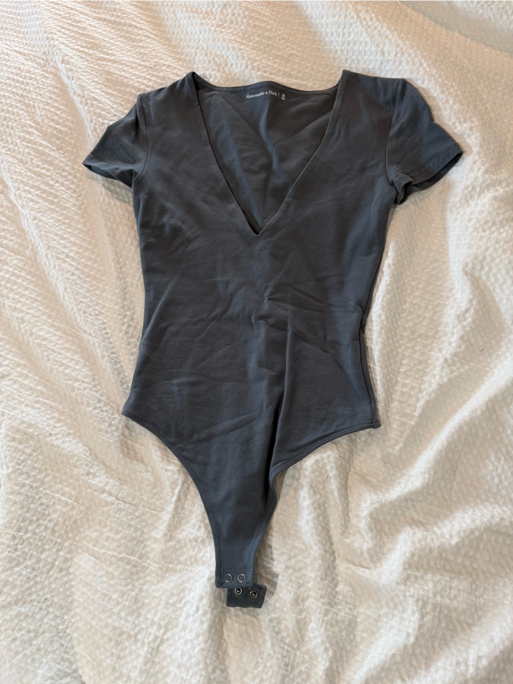 Abercrombie & Fitch Charcoal V-Neck Short Sleeve Bodysuit